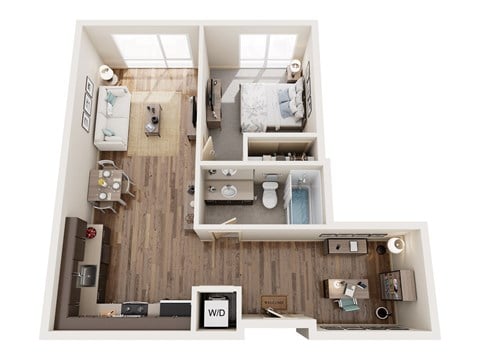 Floor plan for 1 bed, 1 bath, 655 sqft